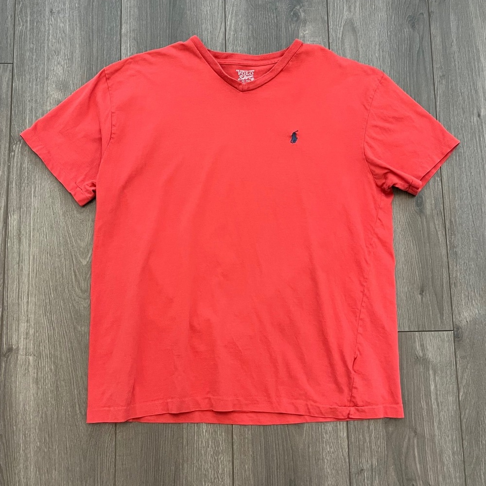 Polo Ralph Lauren Mens V-Neck T-Shirt Red Short Sleeve Cotton Pony Logo Size M